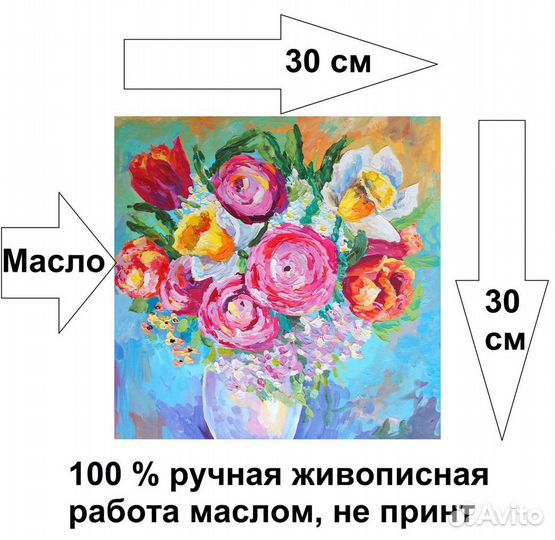 Kaртина Букет цветов весенний Розы тюльпаны нарцис