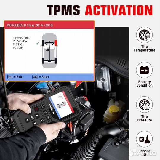 Launch tpms CRT 5011 E + OBD2 сканер 315 / 433 мгц