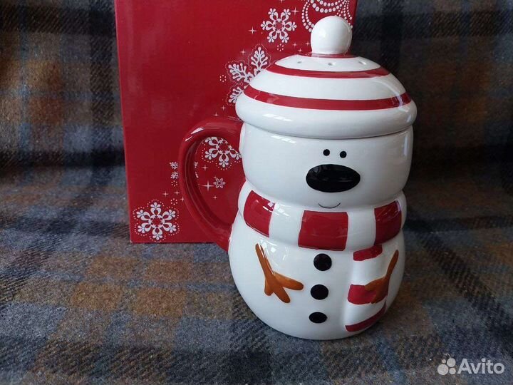 Кружка с крышкой Снеговик Avon, керамика, 500мл