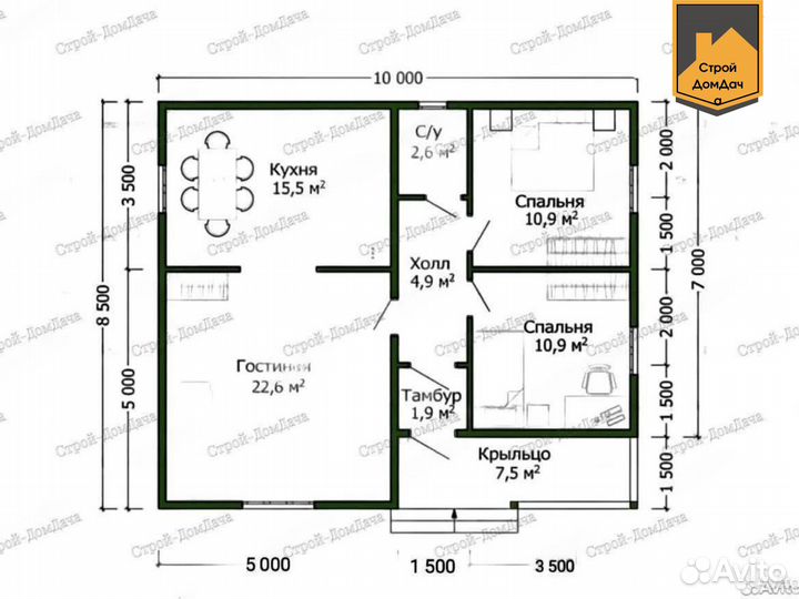 Каркасный дом 10х8,5 м с верандой