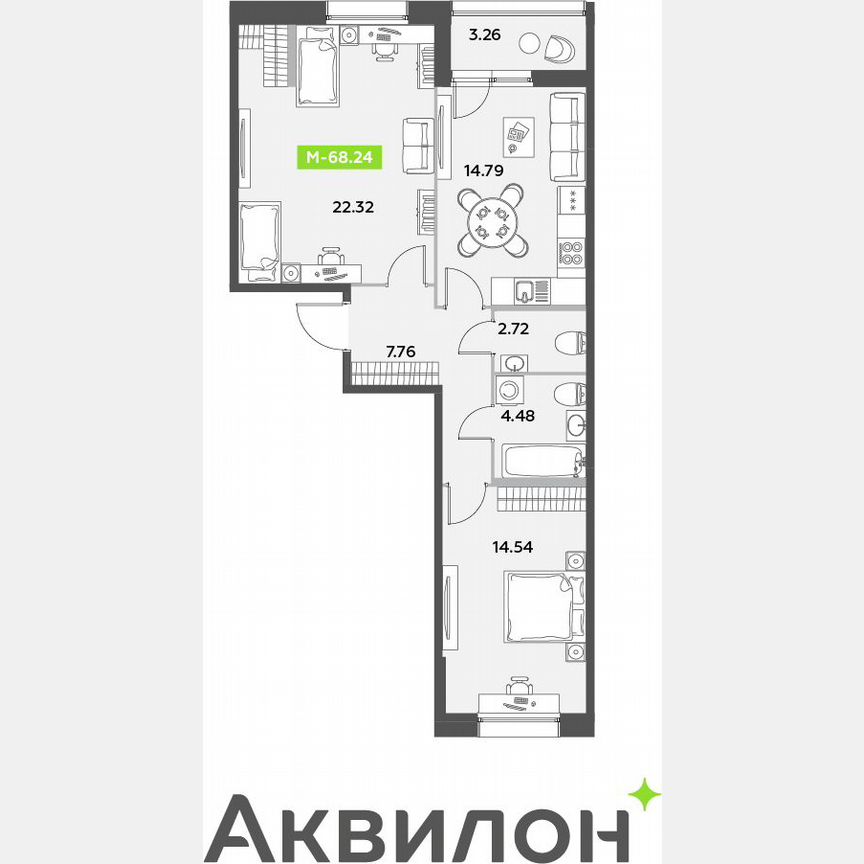 2-к. квартира, 68,2 м², 1/12 эт.