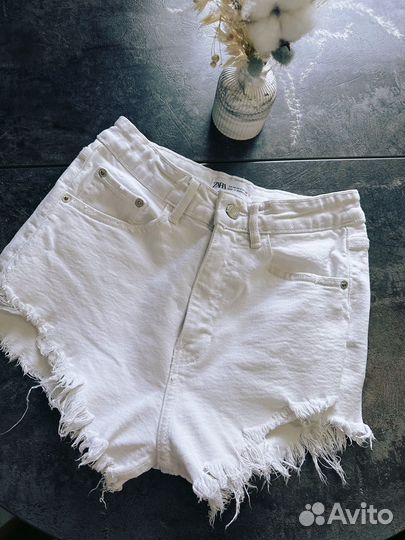 Джинсовые шорты zara белые 34 голубые 32