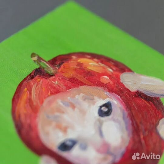 Картина маслом Котёнок-яблочко