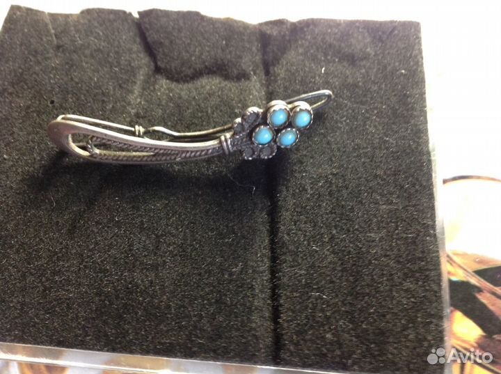 Заколка серебряная с бирюзой, винтаж из СССР