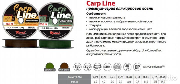 Леска Momoi Carp Line 0,19мм, 4,0кг150 м, кор.5шт