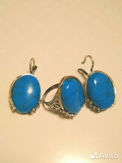 Набор серьги и кольцо с бирюзой