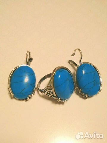 Набор серьги и кольцо с бирюзой