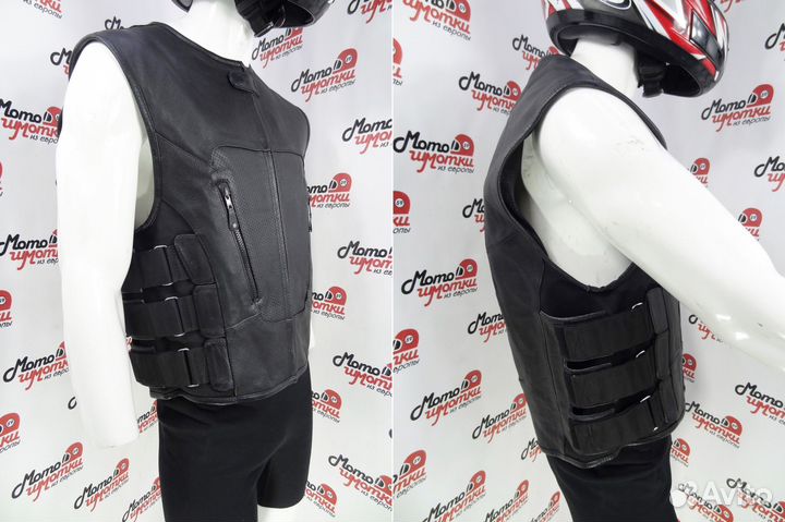 Мото Жилет с защитой из кожи
