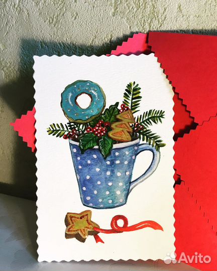 Открытка акварельная в конверте, 10х15 см