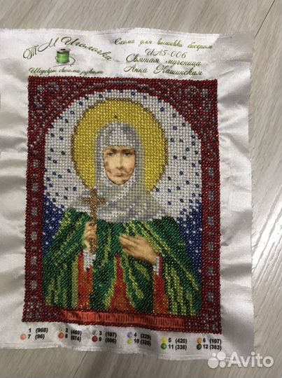 Вышитая бисером Икона св. Анна