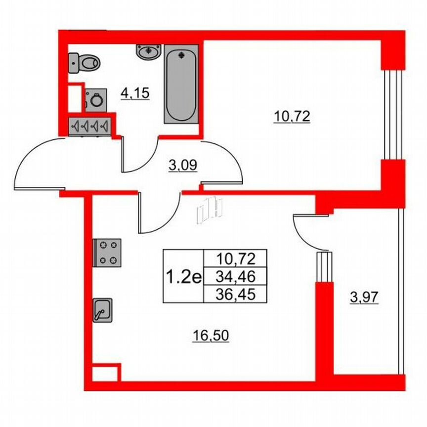 1-к. квартира, 34,5 м², 1/15 эт.