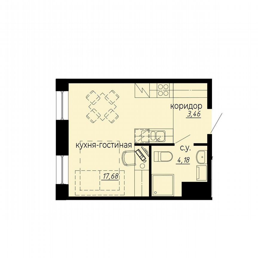Апартаменты-студия, 25,3 м², 7/10 эт.