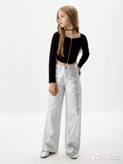 Джинсы sela металлик серебристые 152