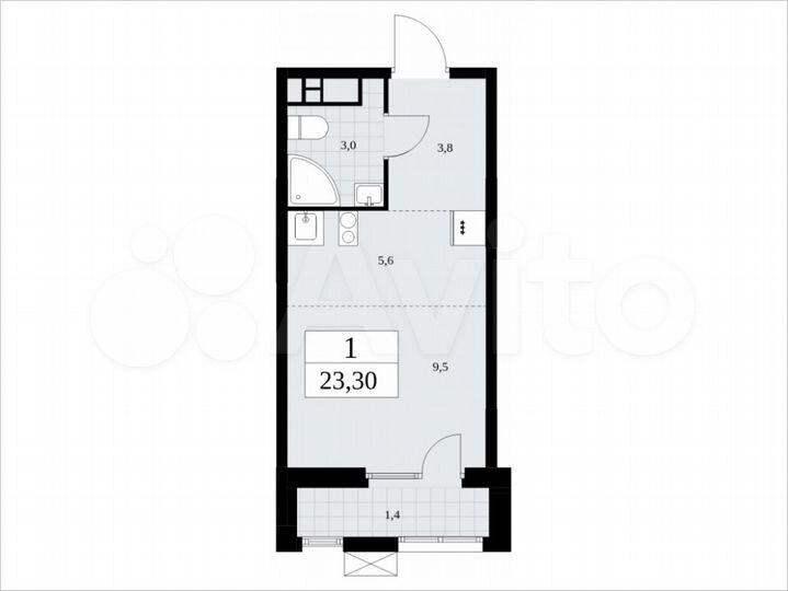 Квартира-студия, 23,3 м², 9/18 эт.