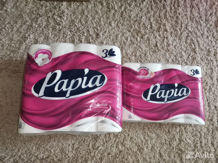 Туалетная бумага papia 12 и 32 рулона/Прокладки