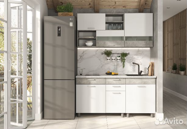 Кухня 1,6 Денвер (Ателье светлый/Белый шагрень)