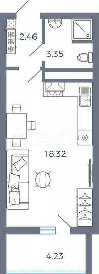 Квартира-студия, 26,2 м², 15/16 эт.