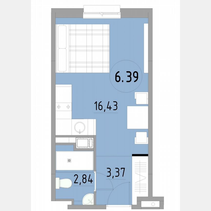 1-к. апартаменты, 22,6 м², 6/13 эт.
