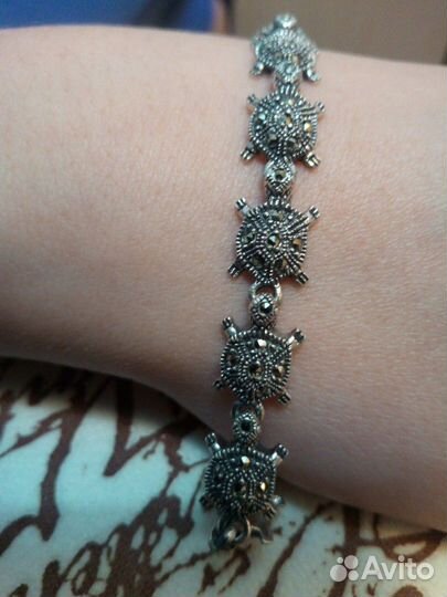 Серебряный браслет с марказитами и серьги