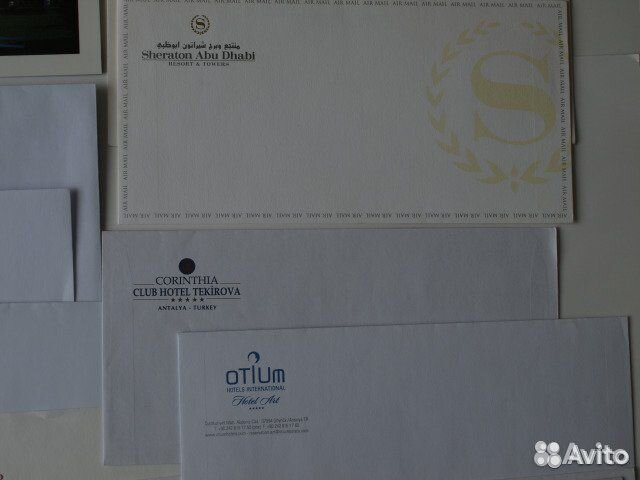 Брендовые конверты, открытки, бумага отелей