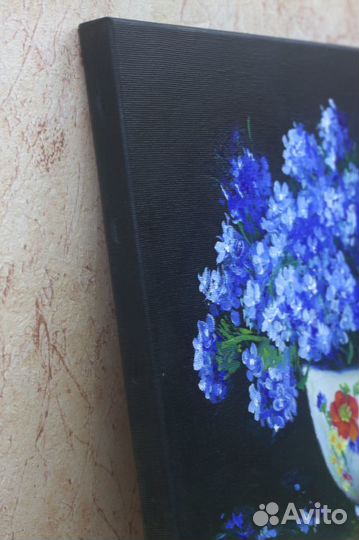 Картина с цветами маслом на холсте. Незабудки