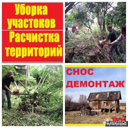 Уборка участков спил деревьев корчевание Демонтаж