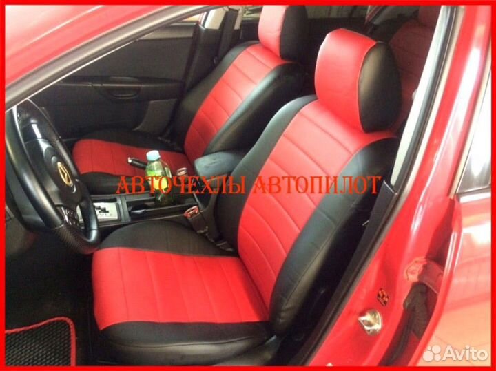 Чехлы Автопилот Mazda 3 bk bl из экокожи чёрно-кра