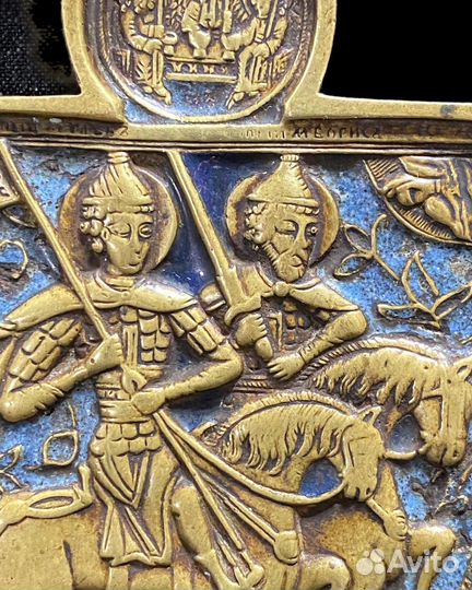 Икона меднолитая Борис и Глеб 19 век эмаь