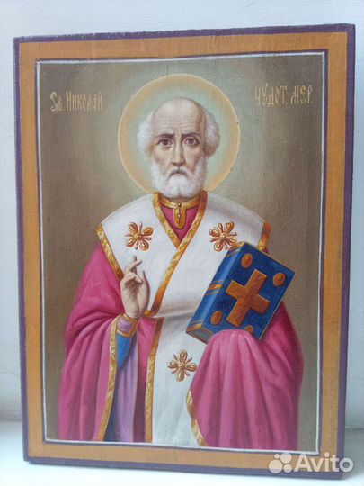 Икона Николай Чудотворец 19 век модерн масло