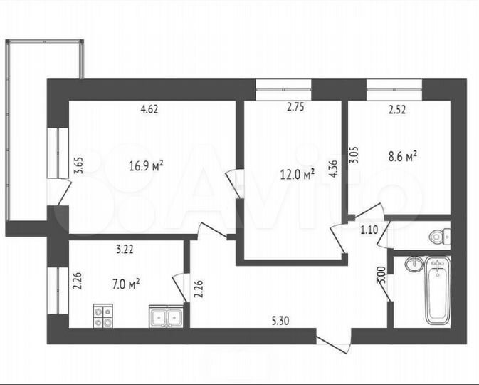3-к. квартира, 60,2 м², 4/9 эт.