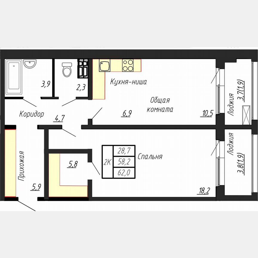 1-к. квартира, 62 м², 4/17 эт.