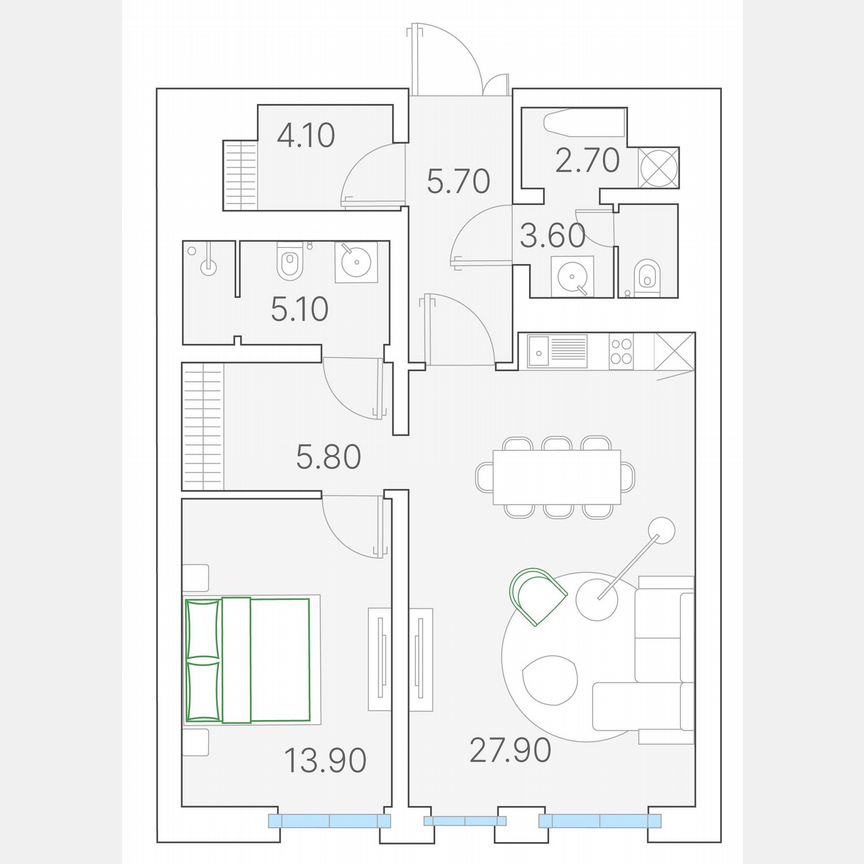 1-к. квартира, 68,8 м², 2/7 эт.