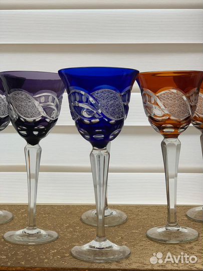 Бокалы немецкий цветной хрусталь винтаж