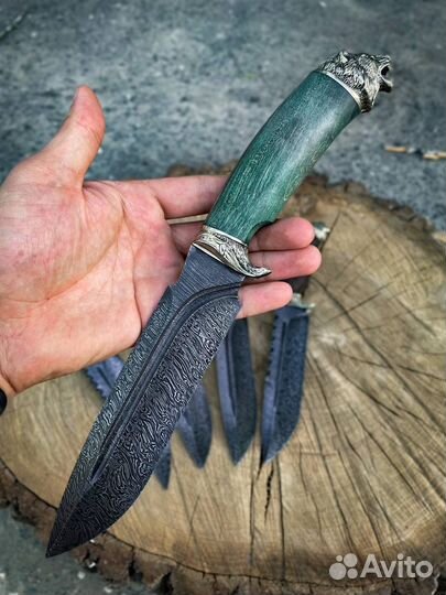 Нож Лев из дамасской стали на подарок