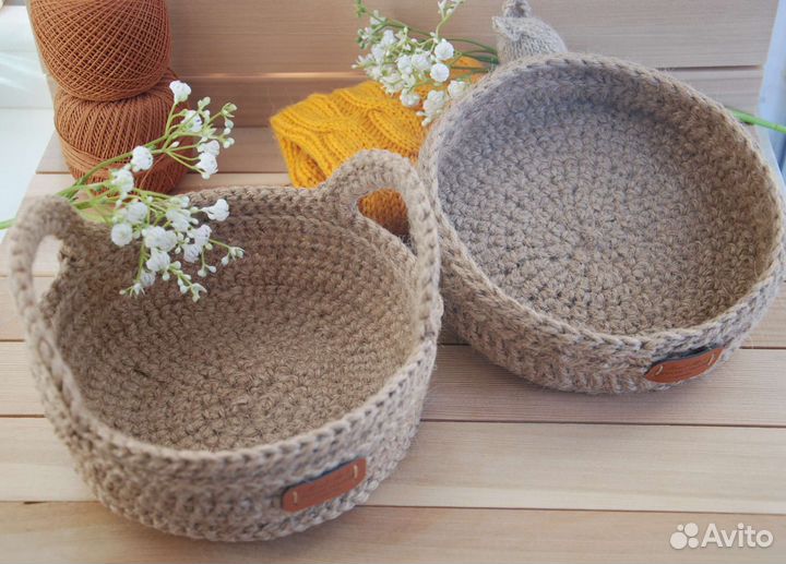Вязанные корзины интерьерные из джута