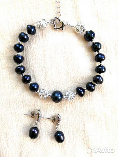 Браслет из натурального чёрного жемчуга