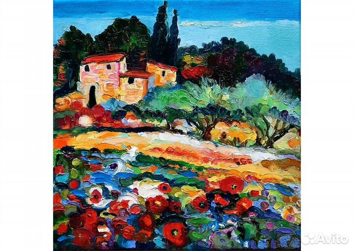 Картина маслом Прованс летом холст 20 см на 20см