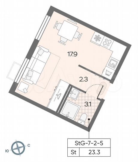 Квартира-студия, 23,3 м², 4/24 эт.