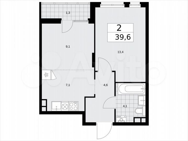 2-к. квартира, 39,6 м², 12/15 эт.