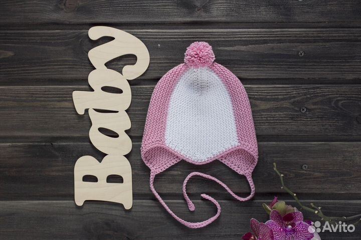 Вязаная детская шапочка, розовая, новая (5-9 мес)