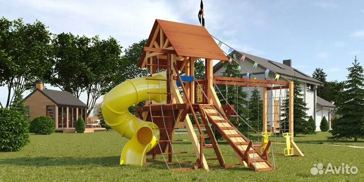 Детские уличные площадки домики горка качели
