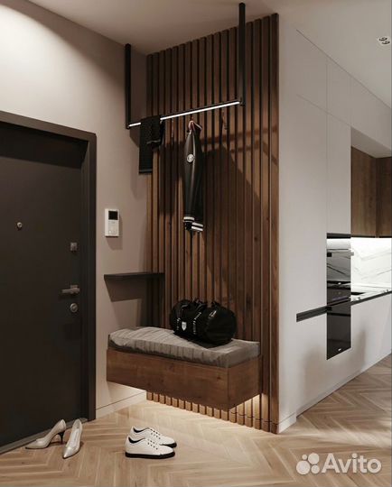 Декоративные рейки в прихожей как вешалки рейки