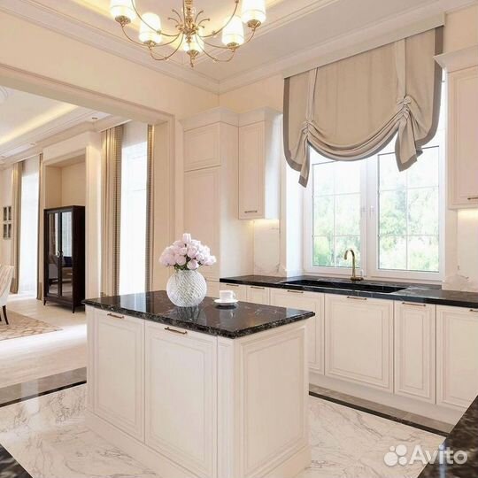 Кухонный гарнитур угловой в потолок с островом на