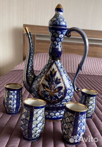 Сервиз. Кумган. Кобальт, золочение. Ручная роспись