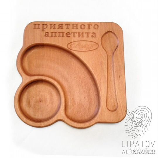 Деревянная подставка для чашки, ложки и десерта