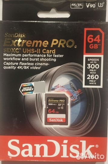Карта памяти 64Gb UHS-II V90 SanDisk Extreme PRO