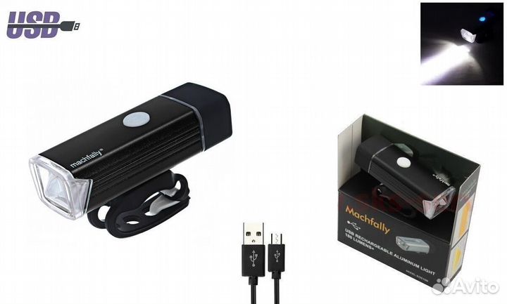 Фара передняя алюминиевая, LED 180 lumens+, USB за