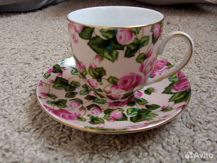 Чашка с блюдцем, чайная пара, Кузнецовский фарфор