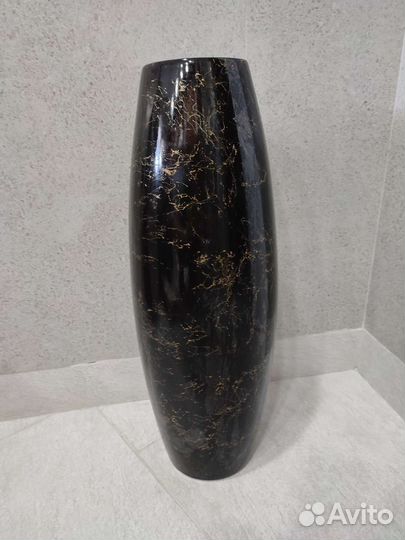Ваза под мрамор керамика черная с золотым всысокая