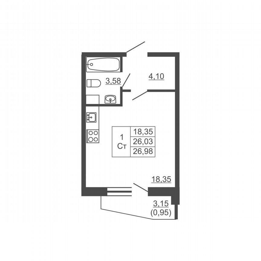 Квартира-студия, 27 м², 2/16 эт.